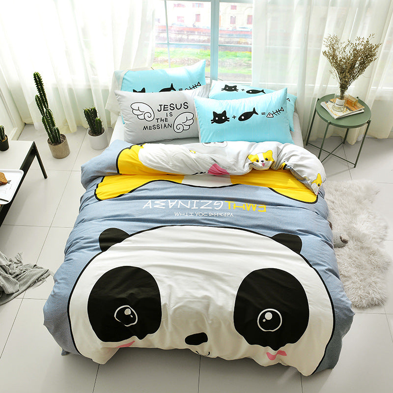 KTX-713939 Cartoon Four-Piece Cotton Duvet Cover Set for 1.8m Bed - Modern Twill Weave Design