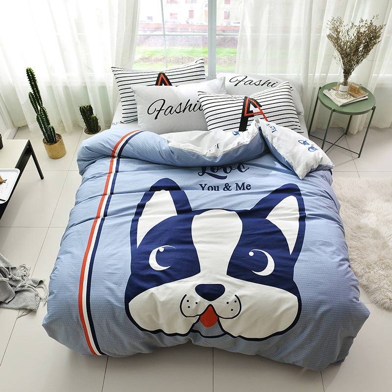 KTX-713939 Cartoon Four-Piece Cotton Duvet Cover Set for 1.8m Bed - Modern Twill Weave Design
