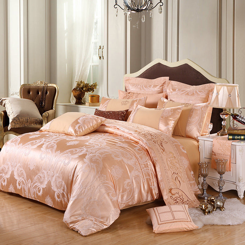 KTX-714259 Elegant Satin Jacquard Four-Piece Bedding Set in Silk Cotton Blend