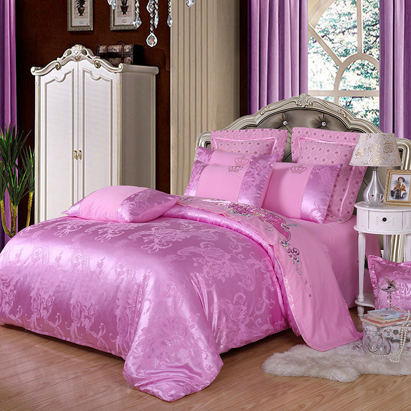 KTX-714259 Elegant Satin Jacquard Four-Piece Bedding Set in Silk Cotton Blend