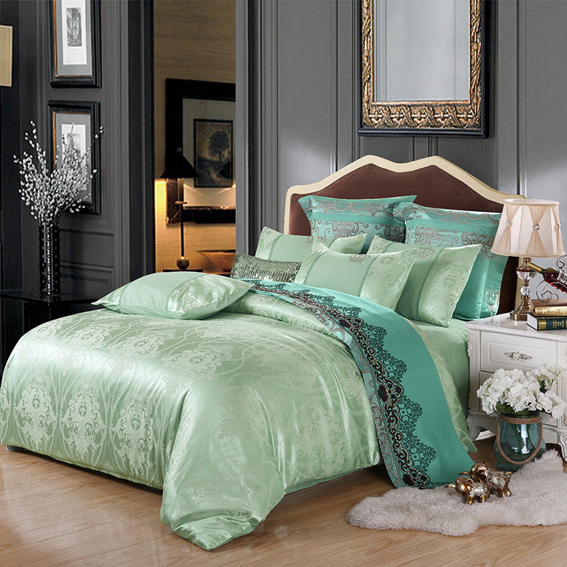 KTX-714259 Elegant Satin Jacquard Four-Piece Bedding Set in Silk Cotton Blend