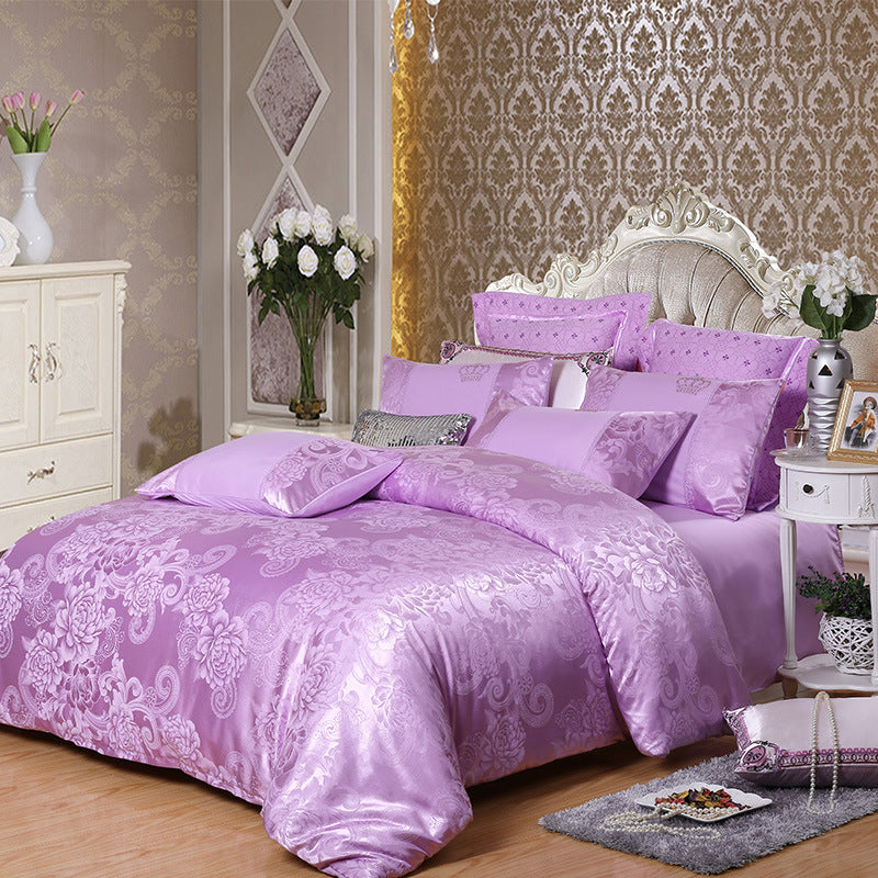 KTX-714259 Elegant Satin Jacquard Four-Piece Bedding Set in Silk Cotton Blend
