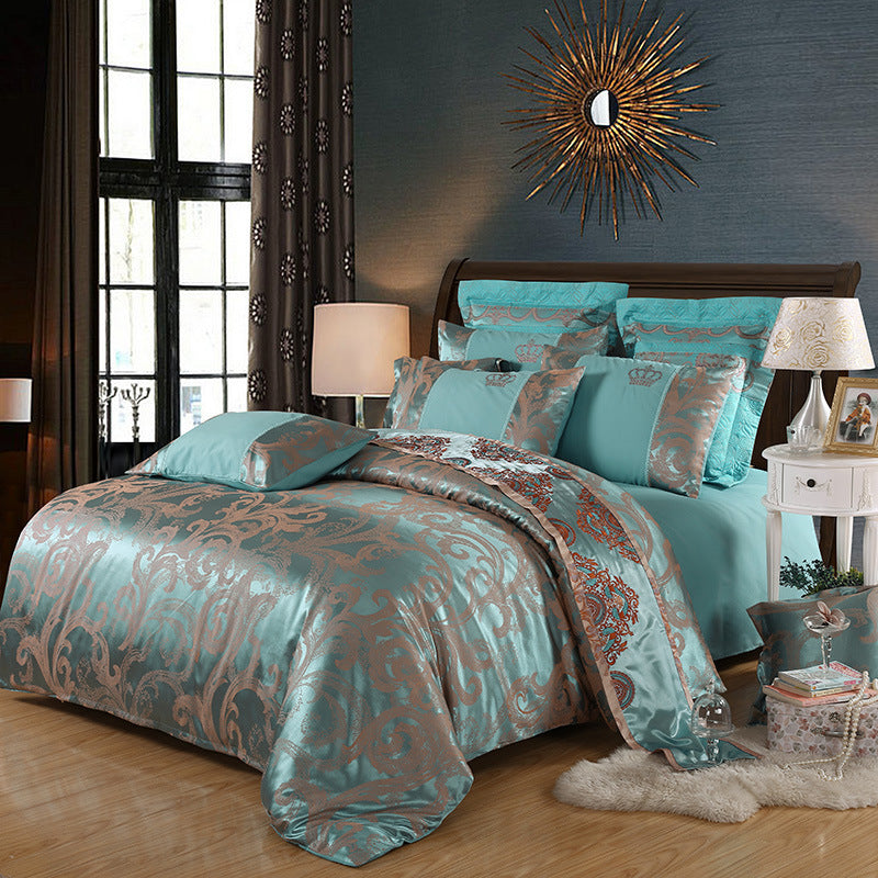 KTX-714259 Elegant Satin Jacquard Four-Piece Bedding Set in Silk Cotton Blend