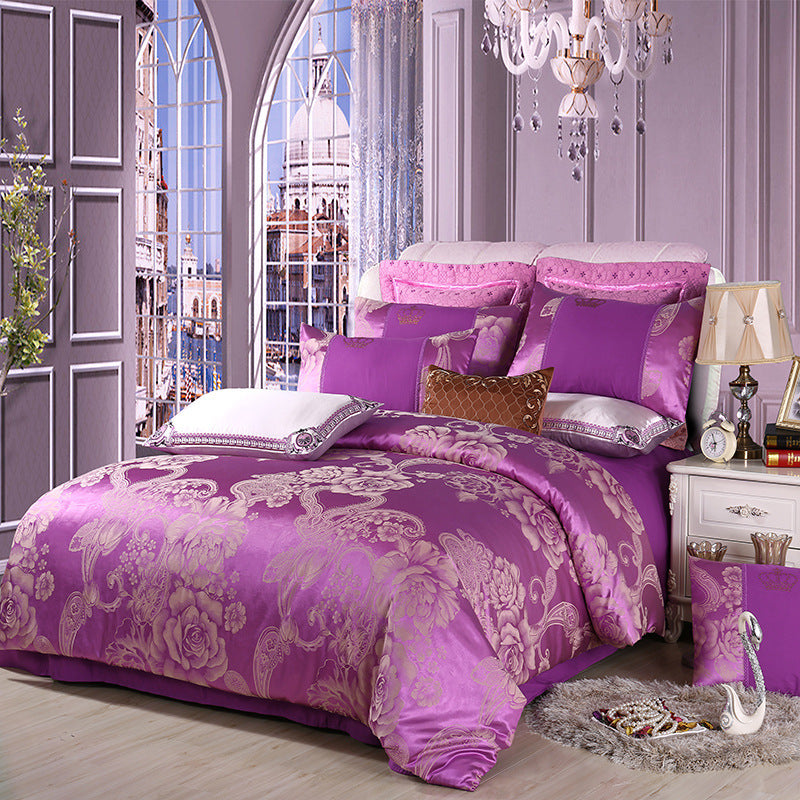 KTX-714259 Elegant Satin Jacquard Four-Piece Bedding Set in Silk Cotton Blend