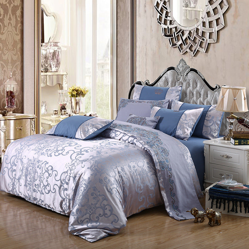 KTX-714259 Elegant Satin Jacquard Four-Piece Bedding Set in Silk Cotton Blend