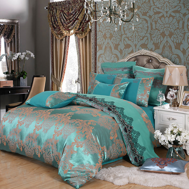 KTX-714259 Elegant Satin Jacquard Four-Piece Bedding Set in Silk Cotton Blend