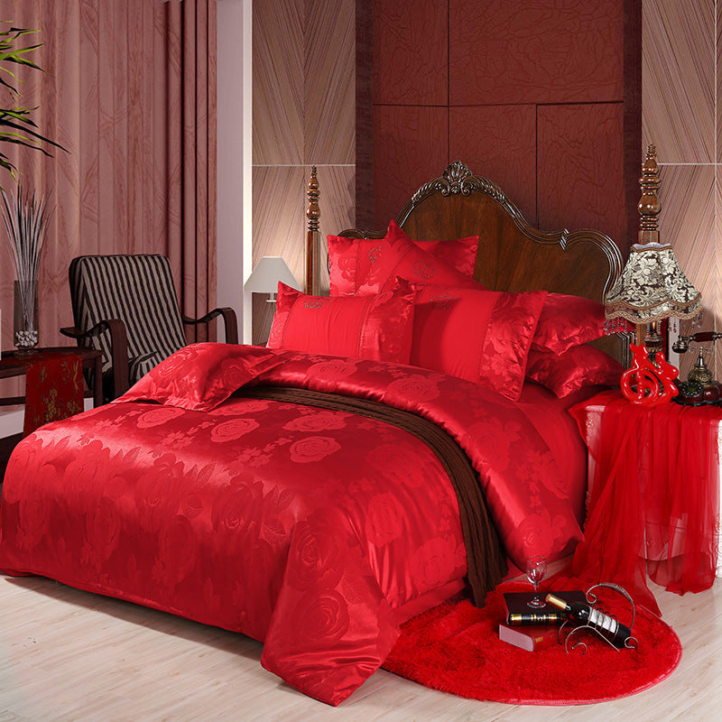 KTX-714259 Elegant Satin Jacquard Four-Piece Bedding Set in Silk Cotton Blend