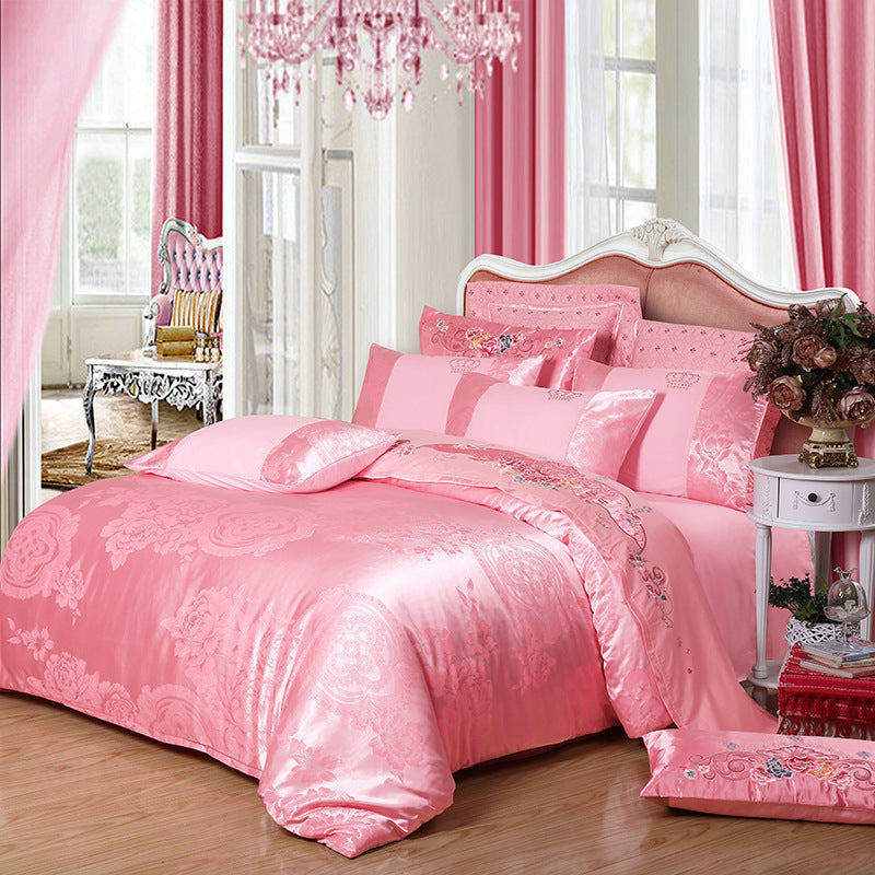 KTX-714259 Elegant Satin Jacquard Four-Piece Bedding Set in Silk Cotton Blend