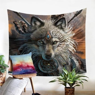 KTX-714643 Wolf Warrior Polyester Wall Tapestry - Printed Design for Home Decor