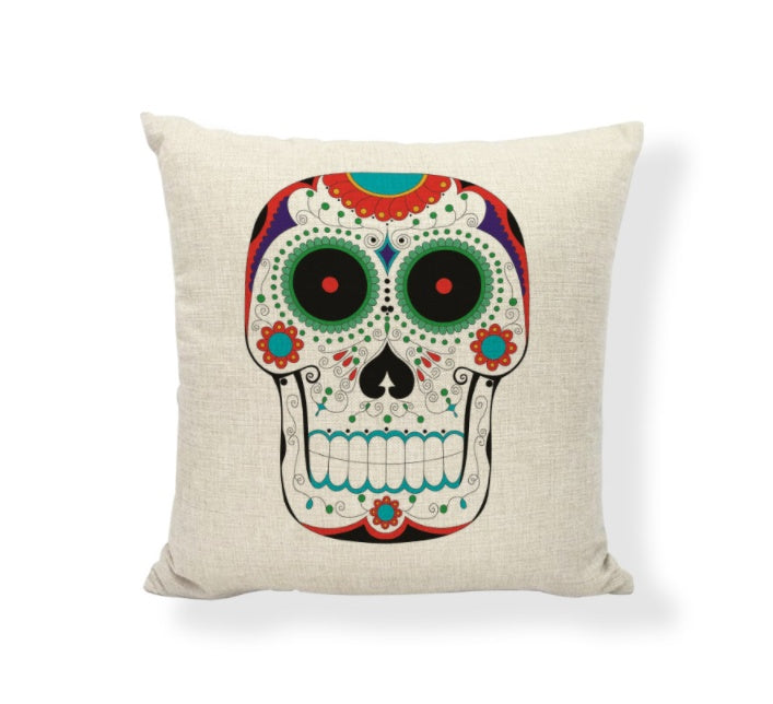 KTX-714771 Cartoon Skull Linen Pillow Cover - 45x45cm Cushion Cover