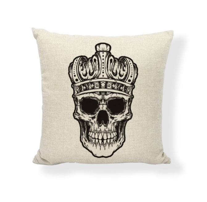 KTX-714771 Cartoon Skull Linen Pillow Cover - 45x45cm Cushion Cover