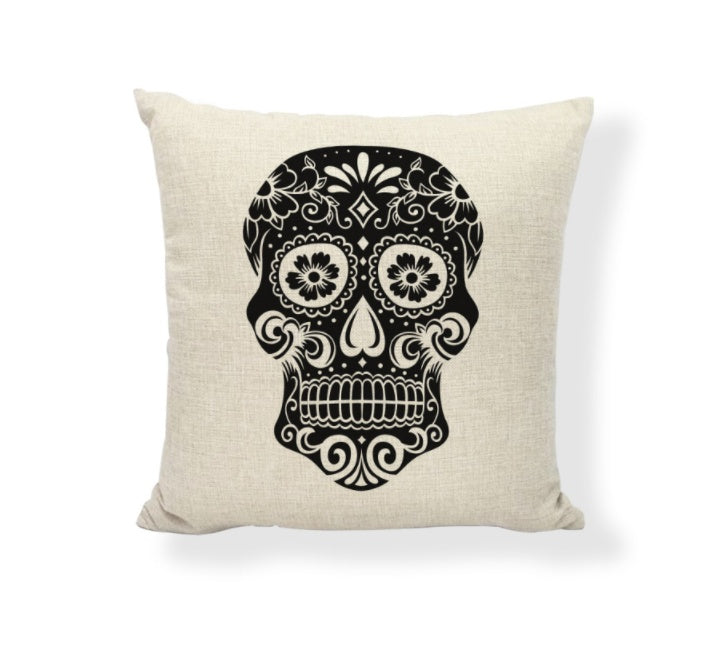 KTX-714771 Cartoon Skull Linen Pillow Cover - 45x45cm Cushion Cover