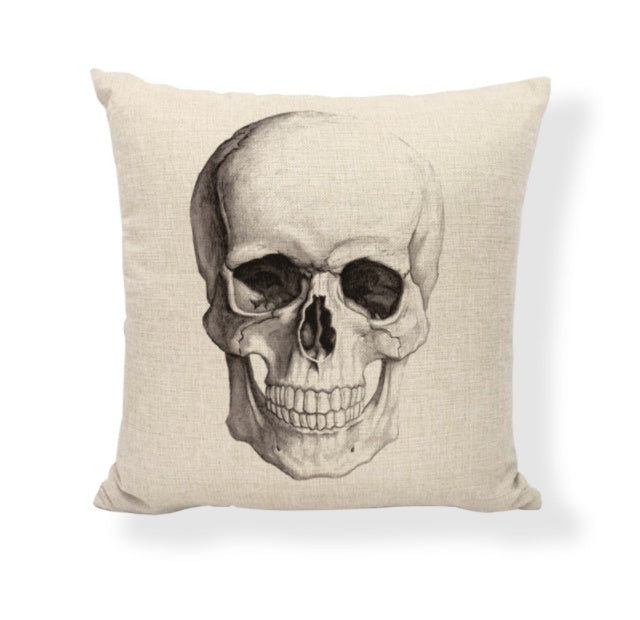 KTX-714771 Cartoon Skull Linen Pillow Cover - 45x45cm Cushion Cover