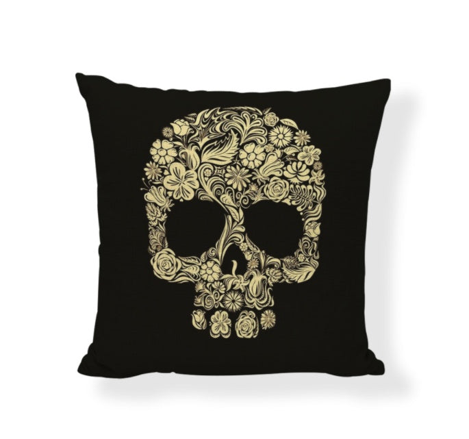 KTX-714771 Cartoon Skull Linen Pillow Cover - 45x45cm Cushion Cover