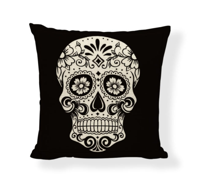 KTX-714771 Cartoon Skull Linen Pillow Cover - 45x45cm Cushion Cover