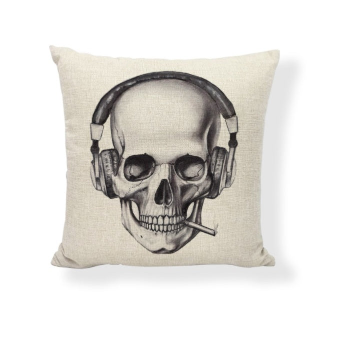 KTX-714771 Cartoon Skull Linen Pillow Cover - 45x45cm Cushion Cover