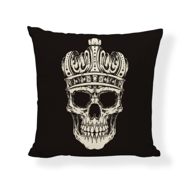 KTX-714771 Cartoon Skull Linen Pillow Cover - 45x45cm Cushion Cover