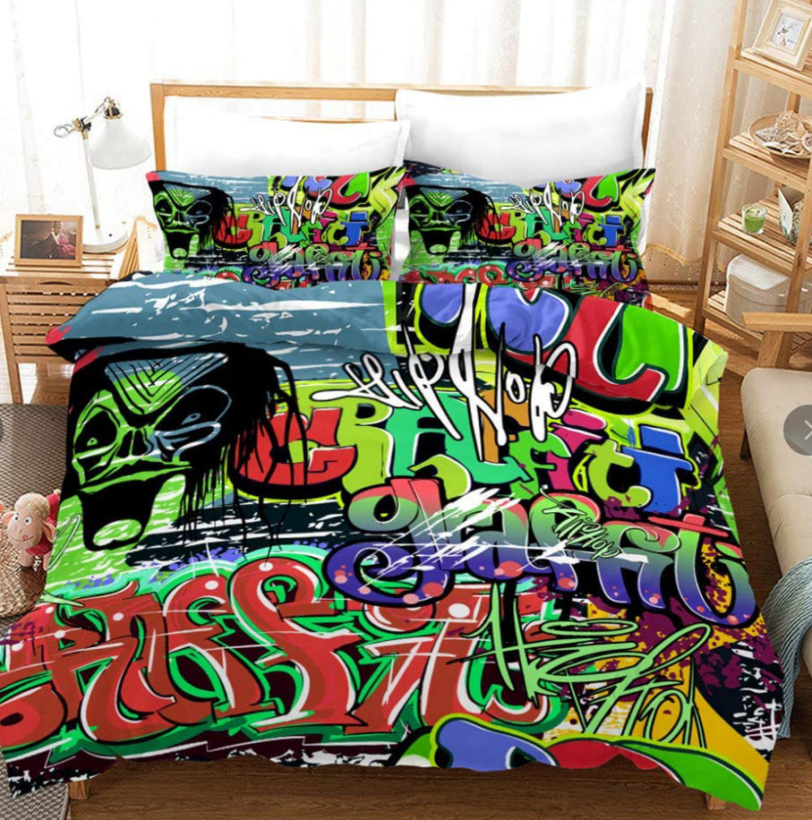 KTX-714771 Three-Piece Urban Stripe Cartoon Style Polyester Bedding Set