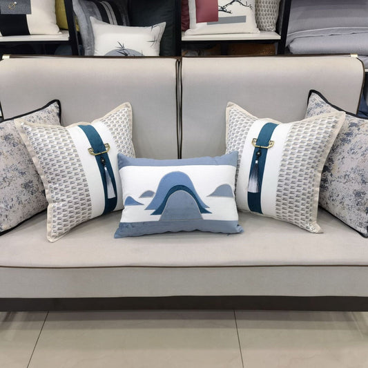 KTX-714899 New Chinese Modern Luxury Style Pillow - Blue 50x50cm & 35x50cm Options