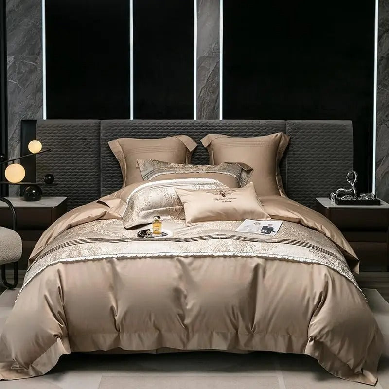 KTX-715411 Long-staple Cotton Jacquard Four-Piece Bedding Set with Duvet Cover and Pillowcases