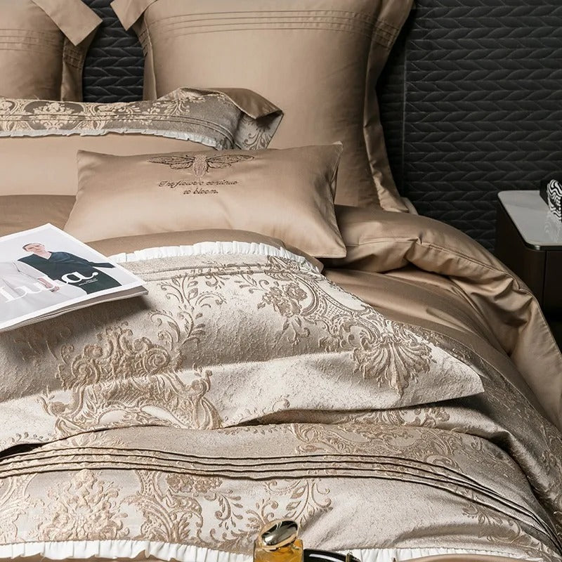 KTX-715411 Long-staple Cotton Jacquard Four-Piece Bedding Set with Duvet Cover and Pillowcases