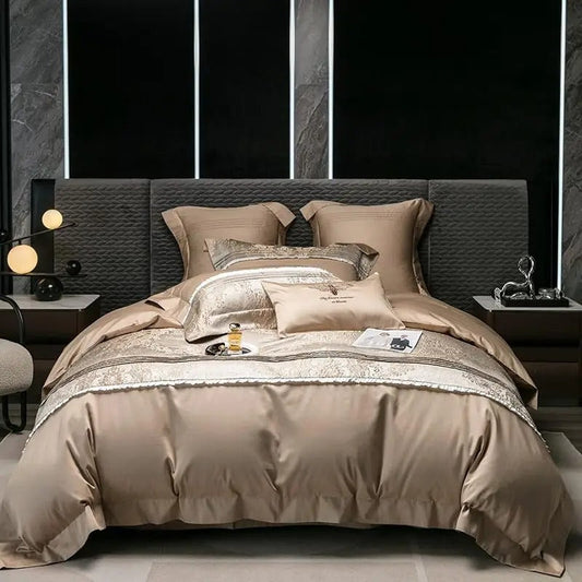 KTX-715411 Long-staple Cotton Jacquard Four-Piece Bedding Set with Duvet Cover and Pillowcases