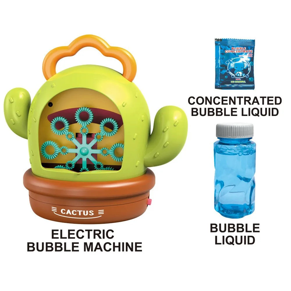 KTX-715923 Electric Cactus Bubble Machine with Music and Light for Kids – Portable Indoor and Outdoor Toy for All Ages