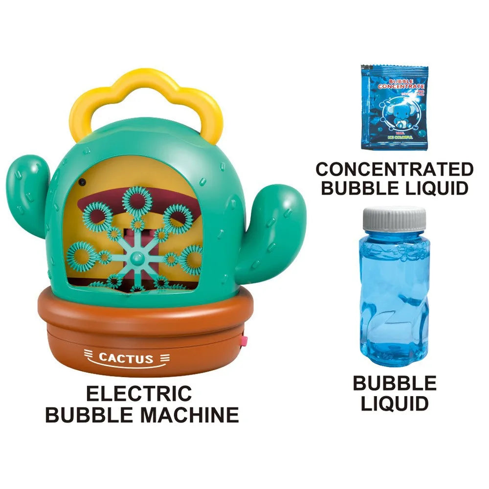 KTX-715923 Electric Cactus Bubble Machine with Music and Light for Kids – Portable Indoor and Outdoor Toy for All Ages