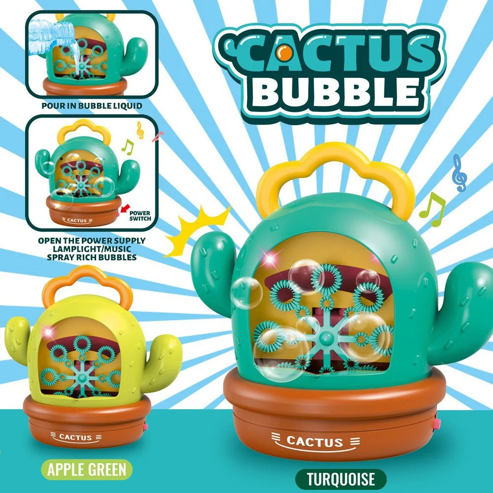 KTX-715923 Electric Cactus Bubble Machine with Music and Light for Kids – Portable Indoor and Outdoor Toy for All Ages