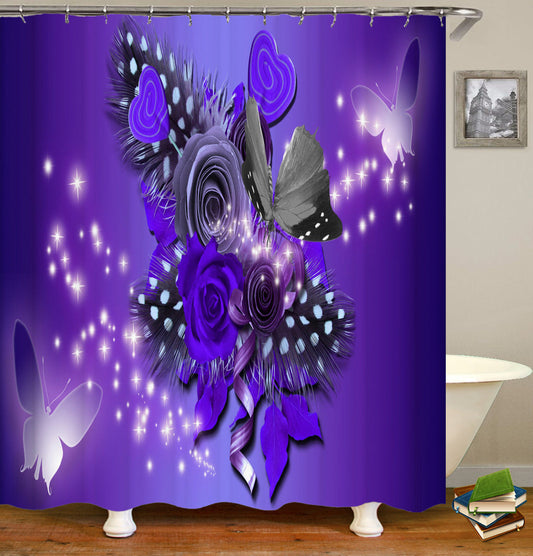 KTX-716947 Butterfly Pattern Polyester Shower Curtain - 180x200 cm