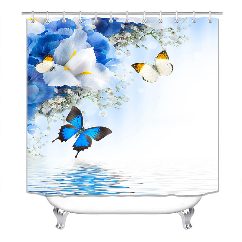 KTX-716947 Butterfly Pattern Polyester Shower Curtain - 180x200 cm