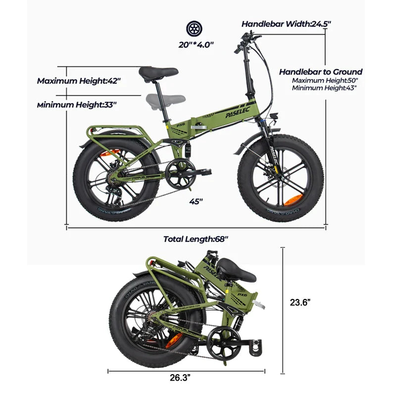 KTX-717715 20-Inch 13AH Lithium Battery Foldable Electric Fatbike with 7-Speed Gears and Disc Brakes