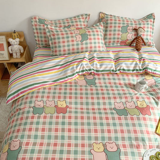 KTX-719315 Cute Cartoon 4-Piece Bed Sheet Set with Pillowcases and Quilt Cover