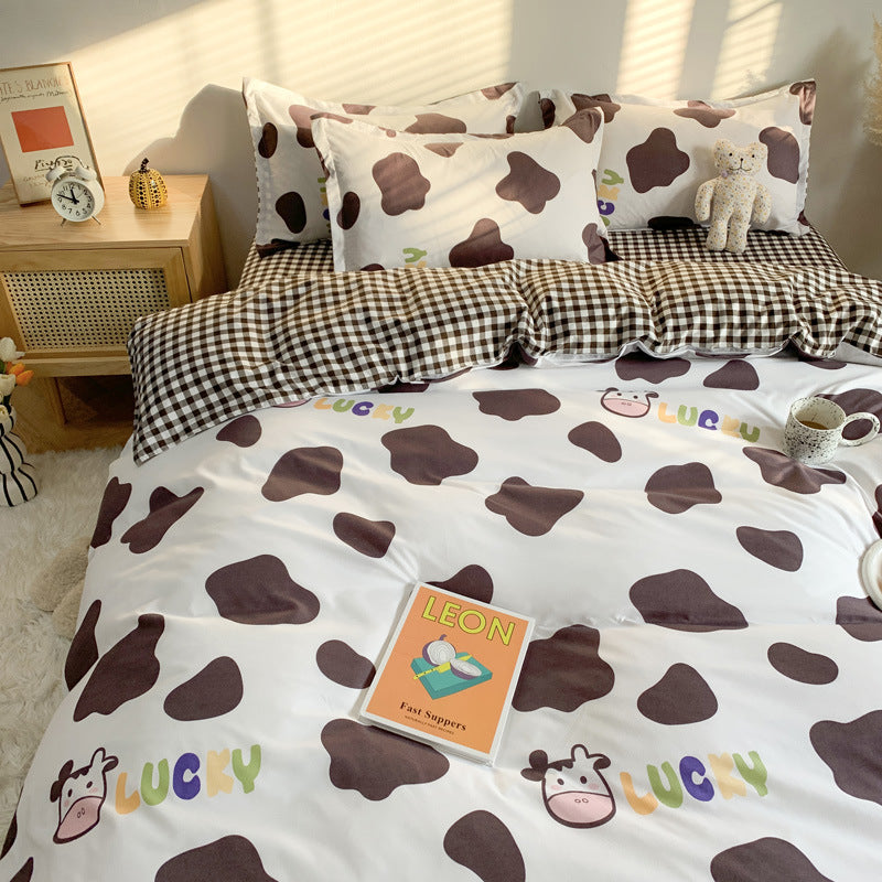 KTX-719315 Cute Cartoon 4-Piece Bed Sheet Set with Pillowcases and Quilt Cover