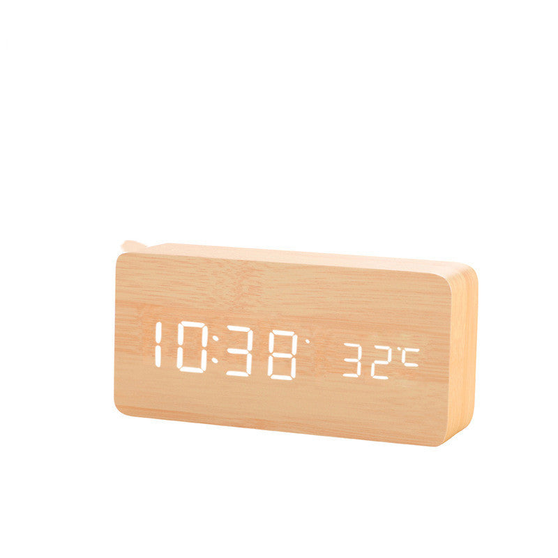 KTX-719379 Natural Wood LED Digital Alarm Clock with USB and Battery Power Options