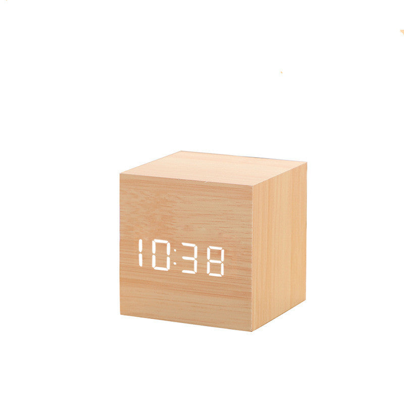 KTX-719379 Natural Wood LED Digital Alarm Clock with USB and Battery Power Options