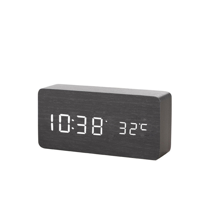 KTX-719379 Natural Wood LED Digital Alarm Clock with USB and Battery Power Options