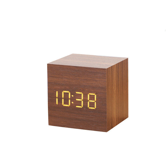 KTX-719379 Natural Wood LED Digital Alarm Clock with USB and Battery Power Options
