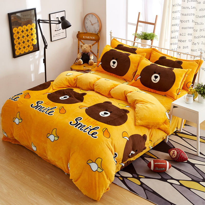 KTX-719699 Thickened Flannel 4-Piece Quilt Cover Set with Polyester Lining