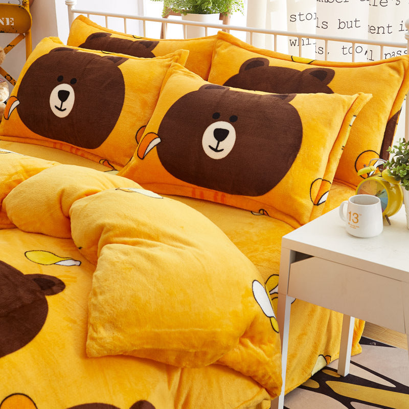 KTX-719699 Thickened Flannel 4-Piece Quilt Cover Set with Polyester Lining