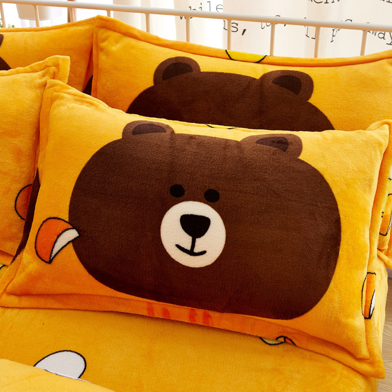 KTX-719699 Thickened Flannel 4-Piece Quilt Cover Set with Polyester Lining