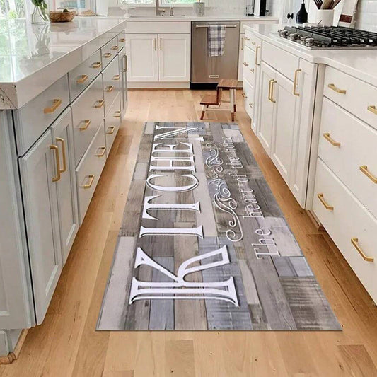 KTX-721747 Gray Wood Grain Kitchen Door Mat - Modern Polyester Fiber Floor Mat in Various Sizes for Stylish Home Decor