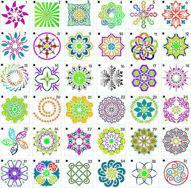 KTX-723923 36 Milky White Hollow Mandala Painting Template for DIY Wall Art