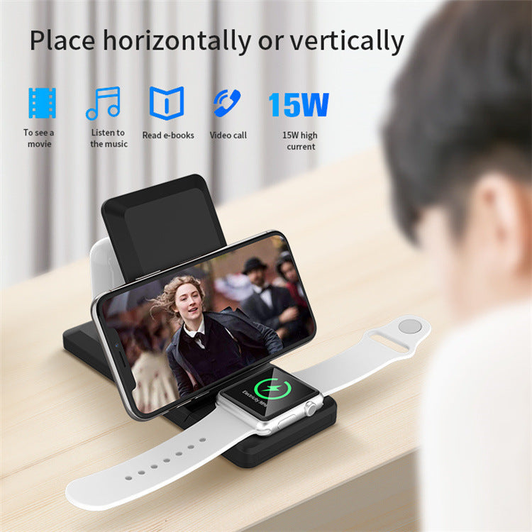 KTX-724051 Three-in-One Wireless Charging Stand - Fast Charge for Multiple Devices, Black/White/Gray/Green/Yellow