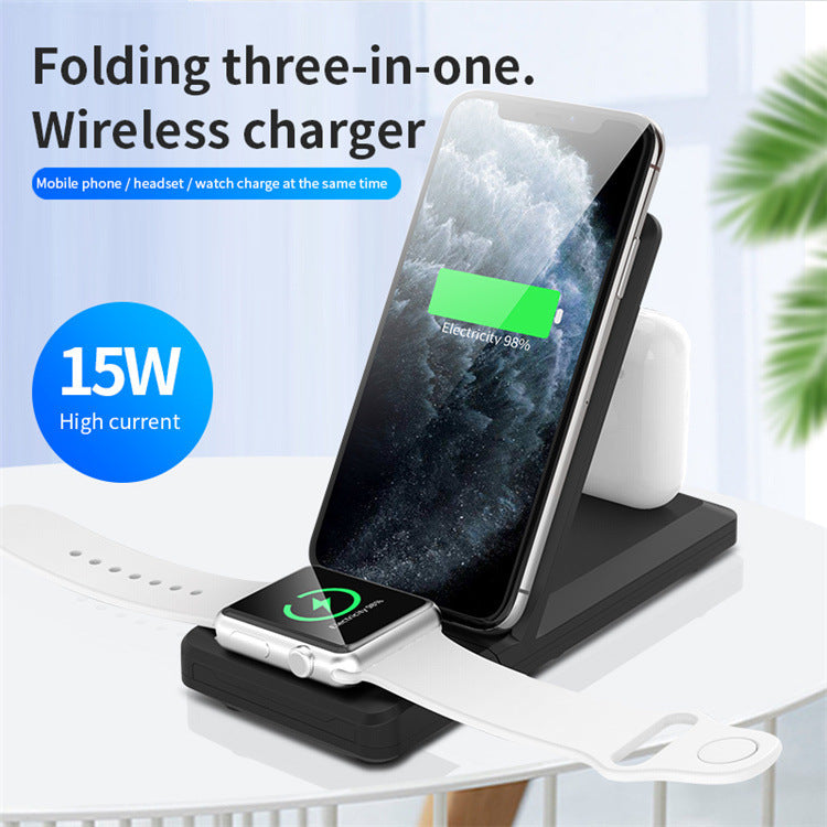 KTX-724051 Three-in-One Wireless Charging Stand - Fast Charge for Multiple Devices, Black/White/Gray/Green/Yellow