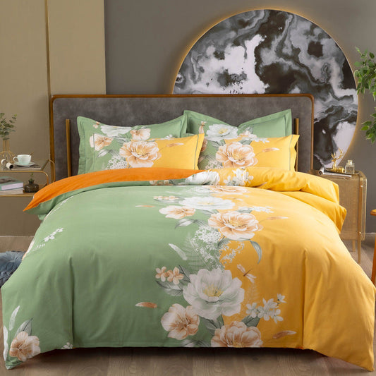 KTX-724307 Cotton Winter Linen Quilt Cover Bedding Set - Plant and Flower Design, Multiple Sizes Available