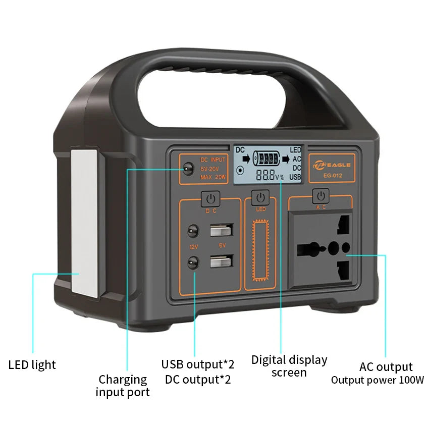KTX-724499 Portable 100W Power Bank with DC/AC Charging Station and Solar Panel for Outdoor Camping