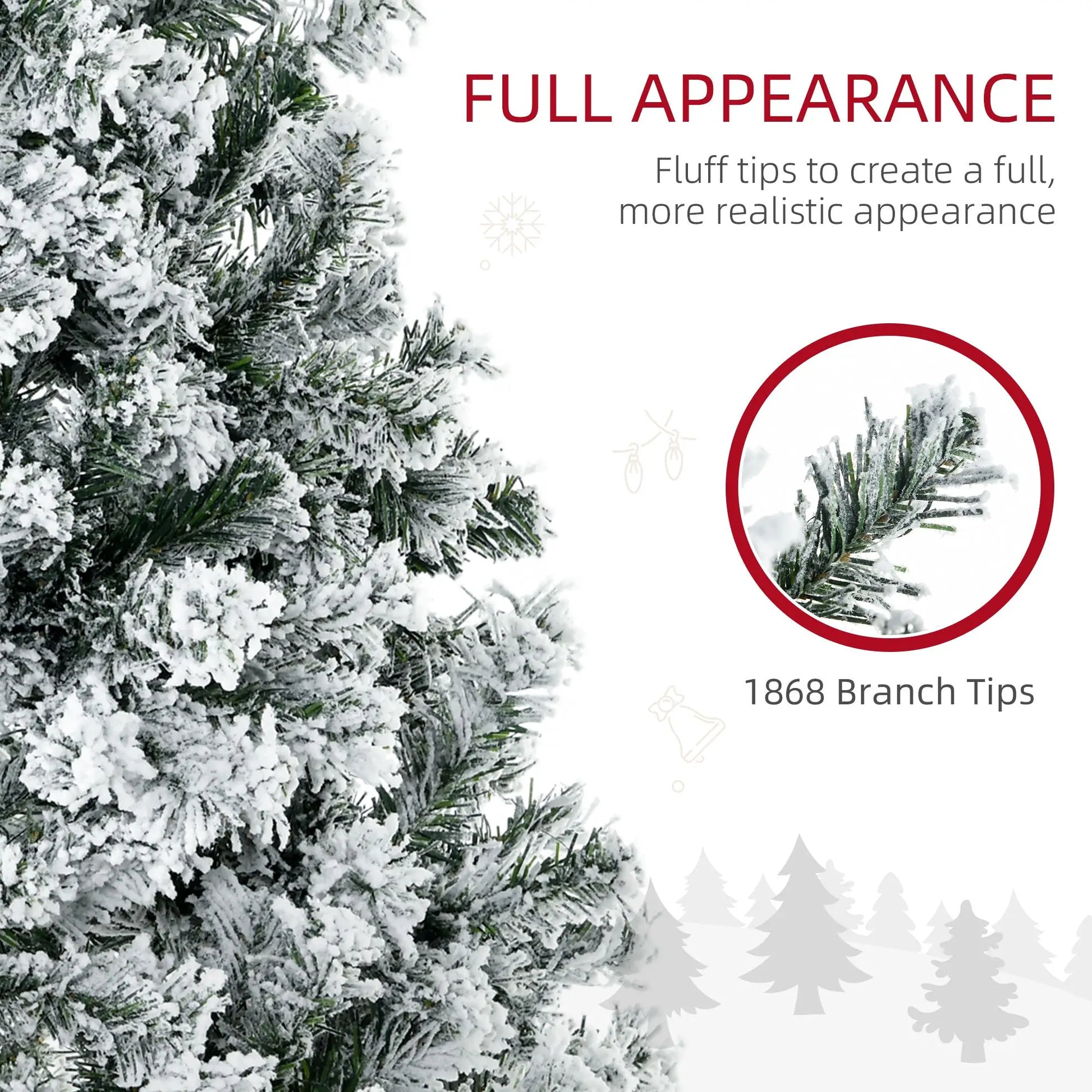 KTX-724755 9' Flocked Artificial Christmas Tree with Snowy Branches and Warm White LED Lights, Auto Open Feature