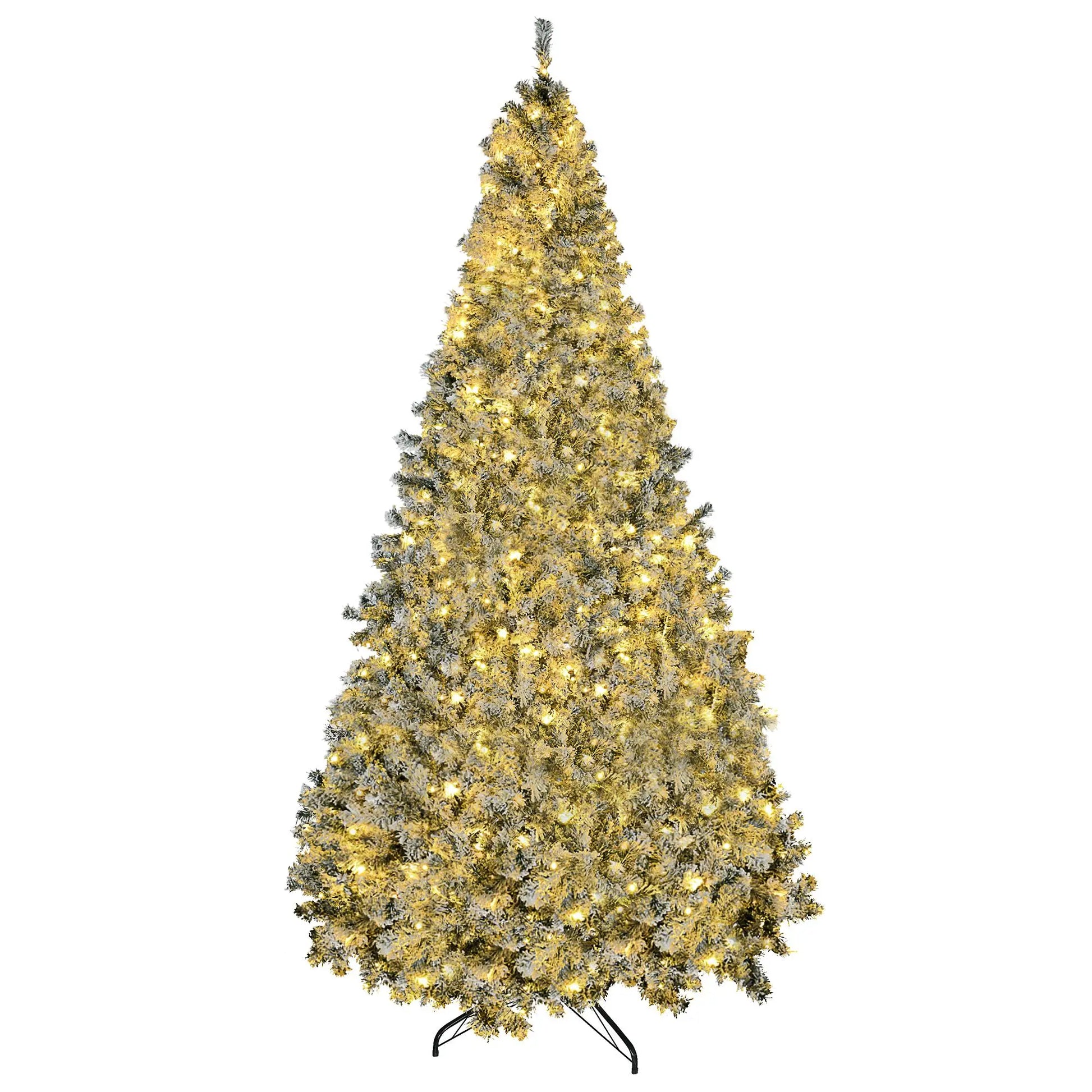 KTX-724755 9' Flocked Artificial Christmas Tree with Snowy Branches and Warm White LED Lights, Auto Open Feature