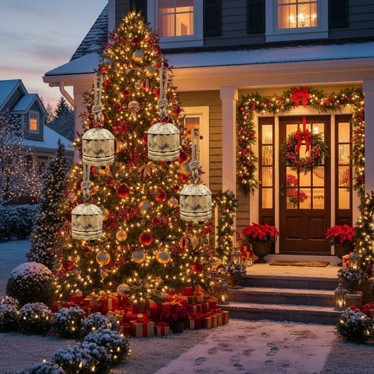 KTX-724947 Christmas Iron Hanging Bells Ornaments - 4PCS, 5.5x5.5x7.5 in for Tree, Doors, Walls, All-Season Decor